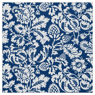 William Morris Floral Damask, Cobalt Blue & White Fabric