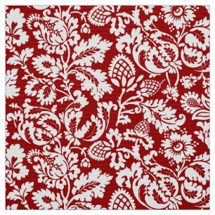 William Morris Floral Damask, Deep Red and White Fabric