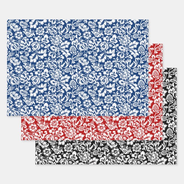 William Morris Floral Damask, Deep Shades Wrapping Paper Sheet (Set)