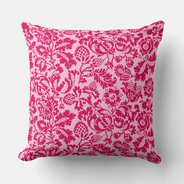 William Morris Floral Damask, Fuchsia and Pink  Cushion (Front)