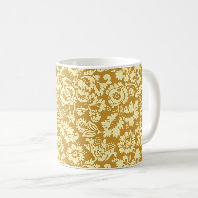 William Morris Floral Damask, Mustard Yellow  Coffee Mug (Front Right)