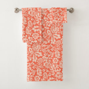 William Morris Floral Damask, Peach and Coral Bath Towel Set