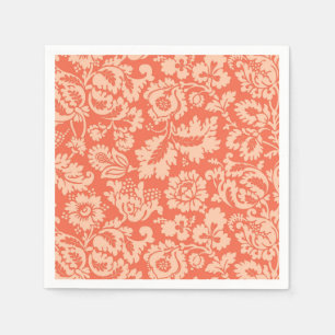 William Morris Floral Damask, Peach and Coral Napkin