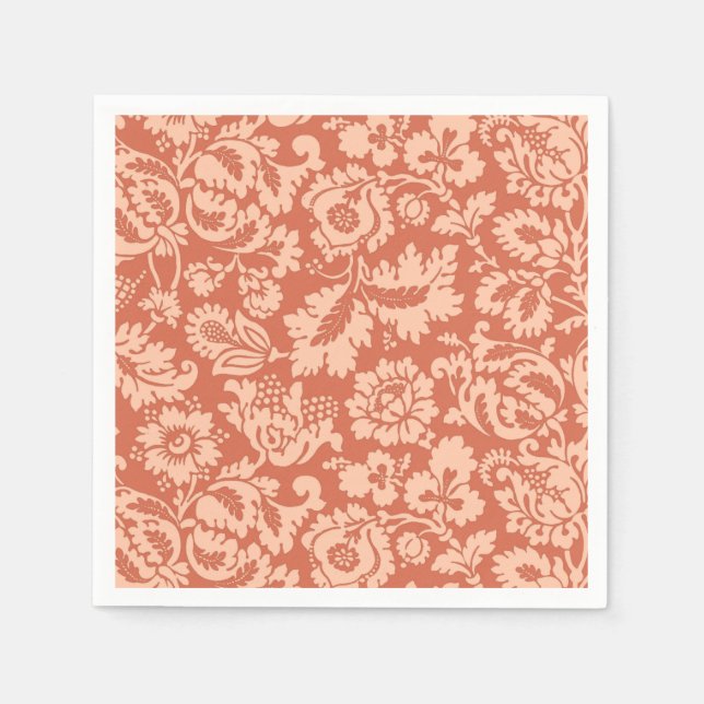 William Morris Floral Damask, Peach and Coral Napkin (Front)
