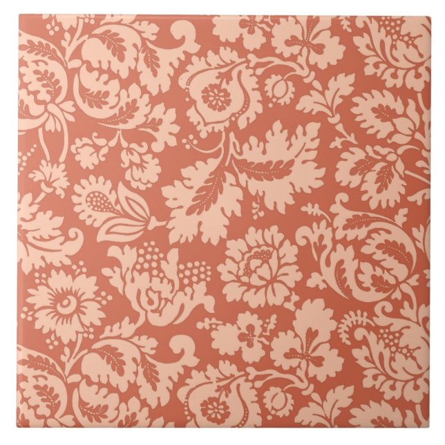 William Morris Floral Damask, Peach and Coral Tile (Front)