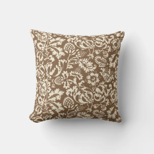 William Morris Floral Damask, Taupe Tan and Beige Cushion