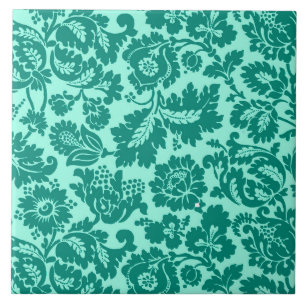 William Morris Floral Damask, Turquoise and Aqua Ceramic Tile