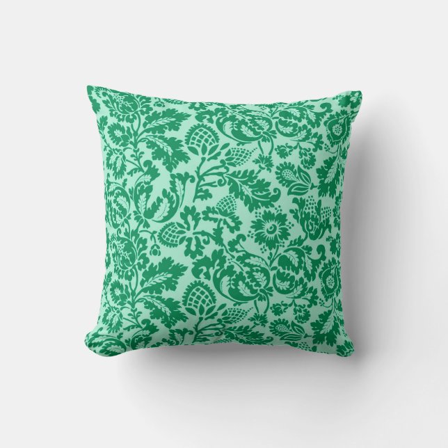 William Morris Floral Damask, Turquoise and Aqua Cushion (Front)