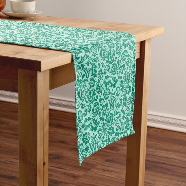 William Morris Floral Damask, Turquoise and Aqua  Short Table Runner (In Situ)