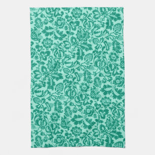 William Morris Floral Damask, Turquoise and Aqua Tea Towel