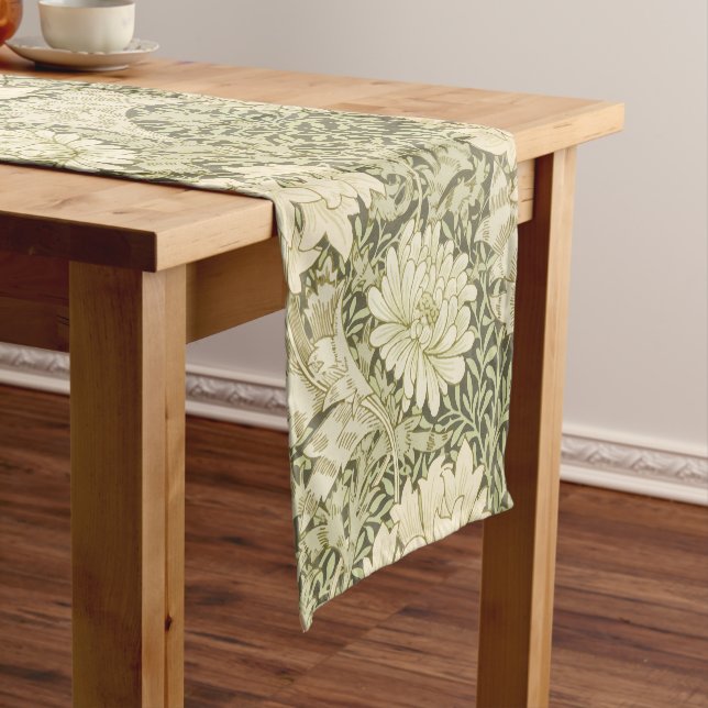William Morris' Floral Elegance Gold & Green  Short Table Runner (In Situ)