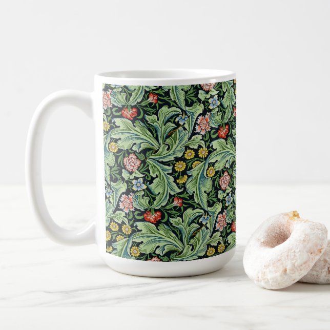 William Morris Floral Flowers Carnation Pink Green Coffee Mug (With Donut)
