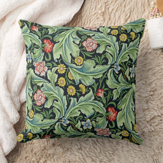 William Morris Floral Flowers Carnation Pink Green Cushion (Blanket)