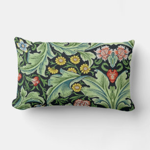 William Morris Floral Flowers Carnation Pink Green Lumbar Cushion