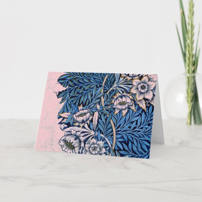 William Morris FLORAL Folded Note Card IN PINKS (Front)