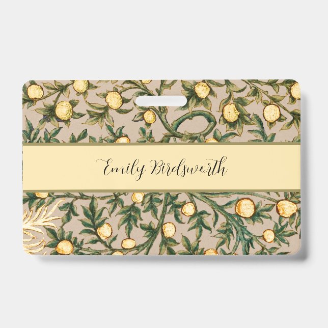 William Morris Floral Fruit Garden Flower Classic ID Badge (Front)