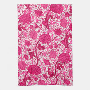 William Morris Floral, Fuchsia Pink and White Tea Towel