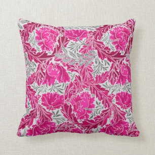 William Morris Floral, Fuchsia Pink & Gray / Grey Cushion