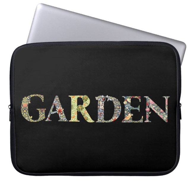 William Morris Floral Garden Motto and Frame Laptop Sleeve (Front)