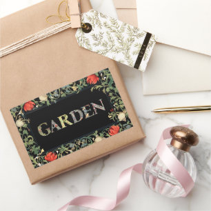 William Morris Floral Garden Motto and Frame Rectangular Sticker
