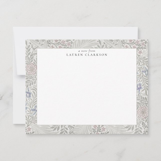 William Morris Floral Gray Stationery Note Card (Front)