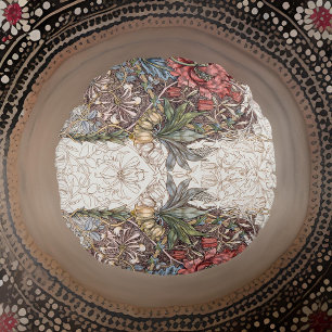 William * Morris Floral Green Off-White Pink Round Cushion