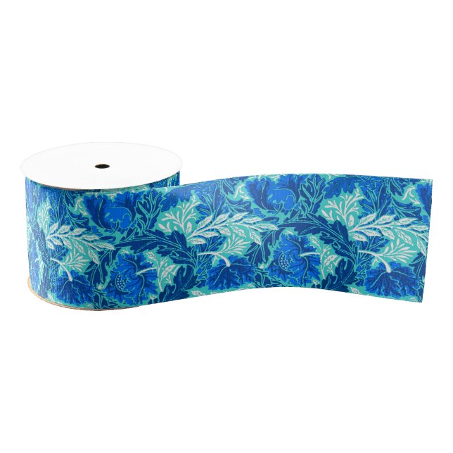 William Morris Floral, Indigo Blue and Turquoise Grosgrain Ribbon (Spool)