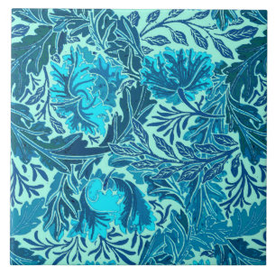 William Morris Floral, Indigo Blue and Turquoise Tile