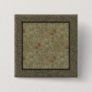 William Morris Floral lily willow art print design 15 Cm Square Badge