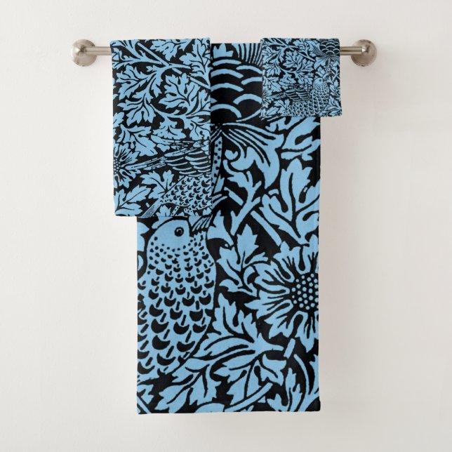 William Morris Floral Pattern Bird Anenome Bath Towel Set (Insitu)