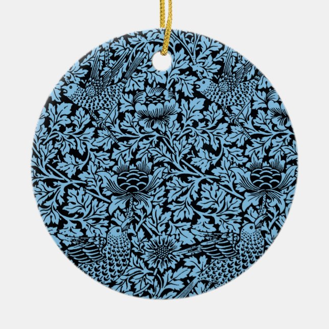 William Morris Floral Pattern Bird Anenome Ceramic Tree Decoration (Front)