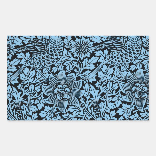 William Morris Floral Pattern Bird Anenome Rectangular Sticker (Front)