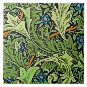 William Morris Floral Pattern Blue Yellow Green  Ceramic Tile