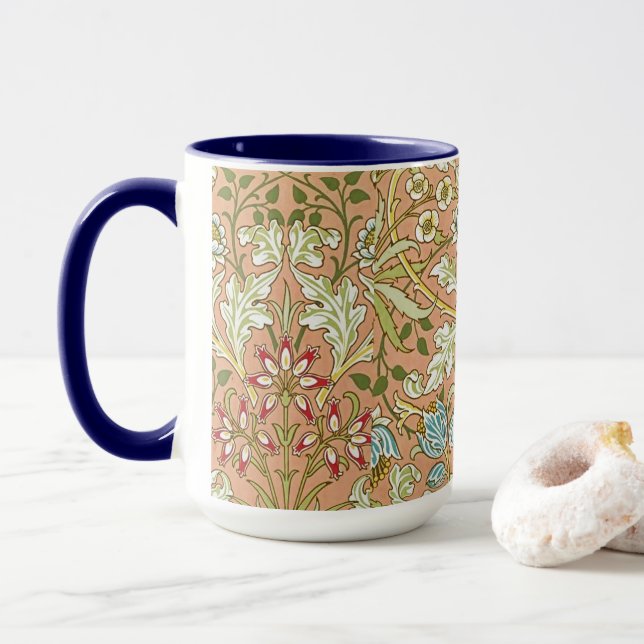 William Morris Floral Pattern Flowers Pink Blue    Mug (With Donut)