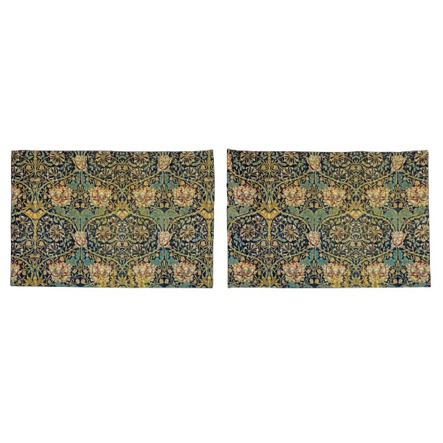 William Morris Floral Pattern Gold Turquoise Red Pillowcase (Back-Set)
