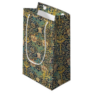 William Morris Floral Pattern Gold Turquoise Red Small Gift Bag
