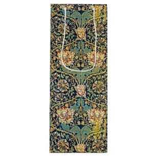 William Morris Floral Pattern Gold Turquoise Red Wine Gift Bag
