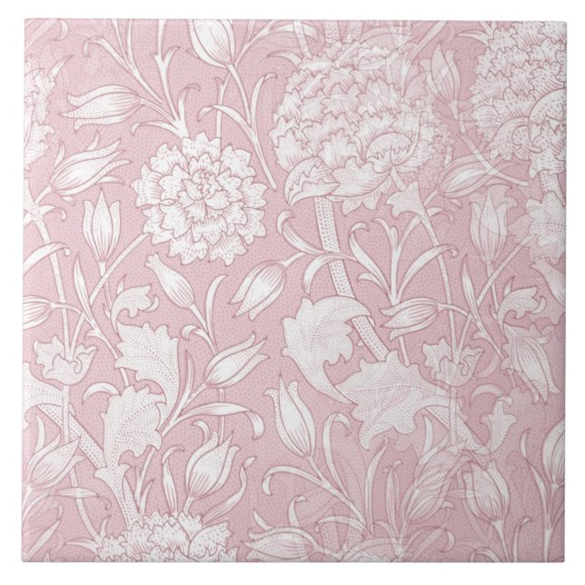William Morris Floral Pattern in Pink Ceramic Tile (Front)
