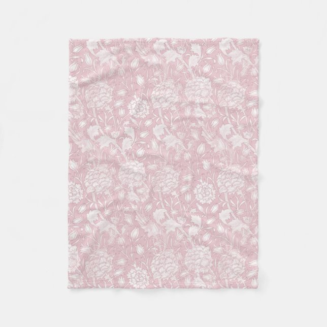 William Morris Floral Pattern in Pink Fleece Blanket (Front)