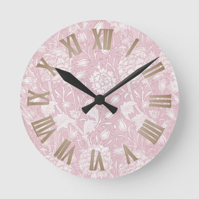 William Morris Floral Pattern in Pink Round Clock (Front)