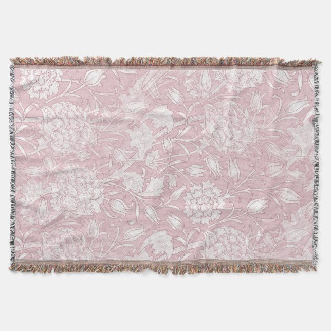 William Morris Floral Pattern in Pink Throw Blanket (Front)