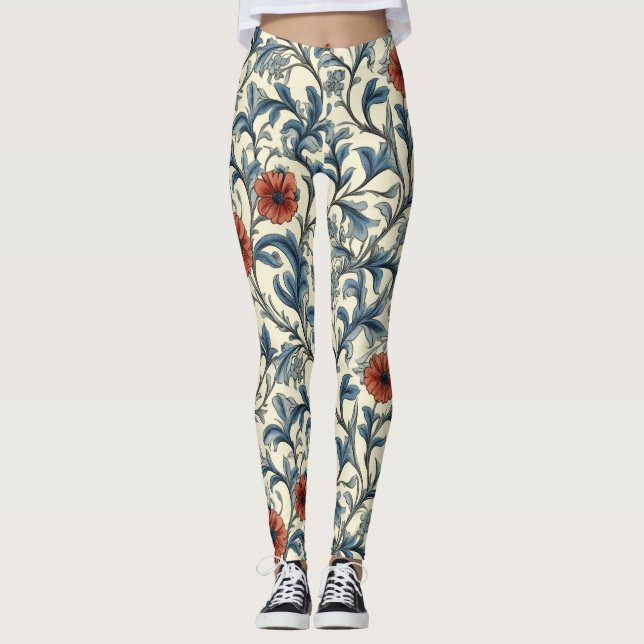 William Morris Floral Pattern  Leggings (Front)