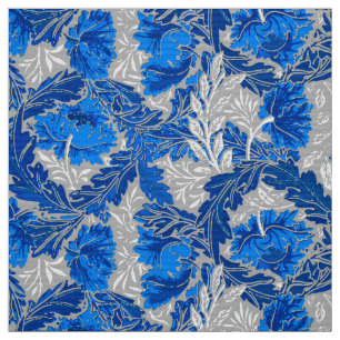 William Morris Floral, Sapphire Blue and Gray Fabric
