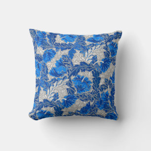 William Morris Floral, Sapphire Blue and Grey Cushion