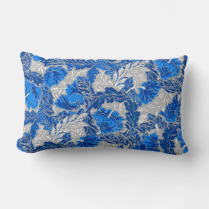 William Morris Floral, Sapphire Blue and Grey Lumbar Cushion