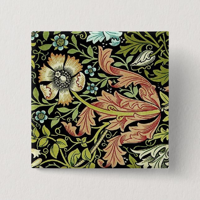William Morris Flower design 15 Cm Square Badge (Front)