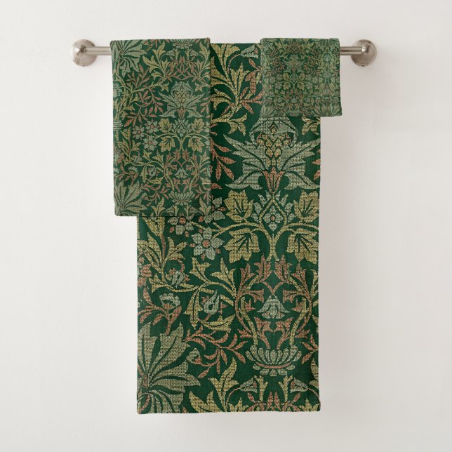 William Morris Flower Garden-Greens Bath Towel Set (Insitu)