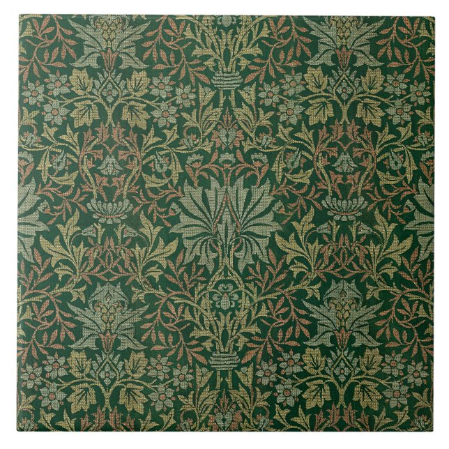 William Morris Flower Garden-Greens Ceramic Tile (Front)