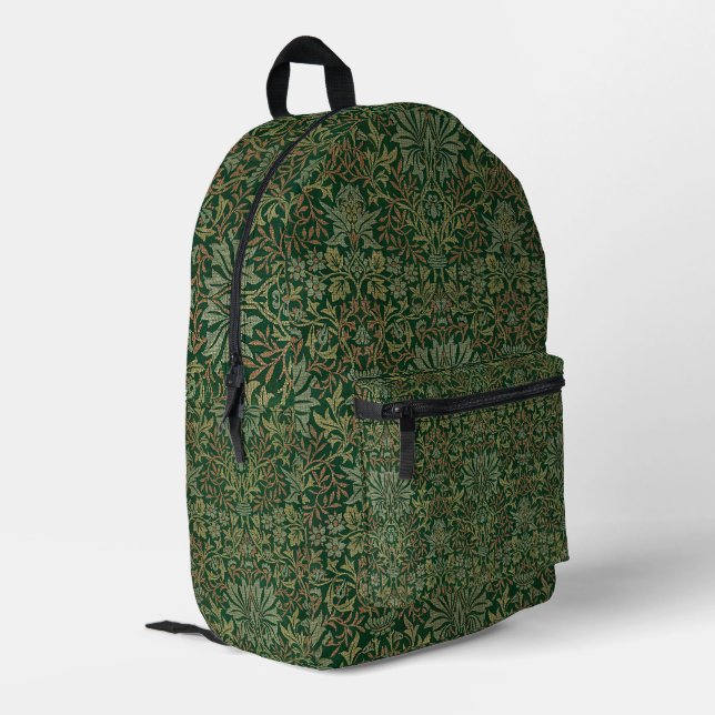 William Morris Flower Garden-Greens Printed Backpack (Back Corner Left)