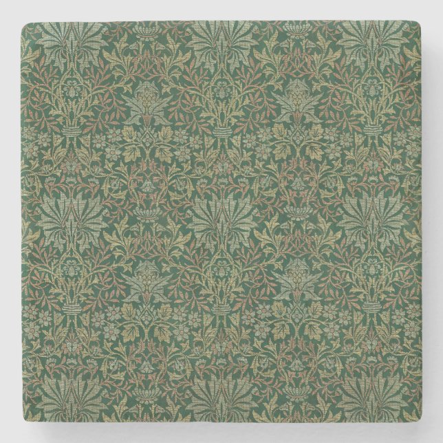 William Morris Flower Garden-Greens Stone Coaster (Front)